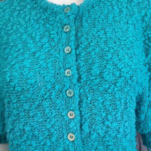 Evian Ltd Vintage Button-Up Textured Knit Sweater Turquoise Blue Size L 1980s - Picture 4 of 7